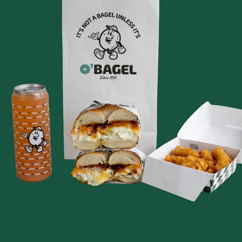 O'Bagel Combo Bag with sandwich, chips or tots, and a beverage